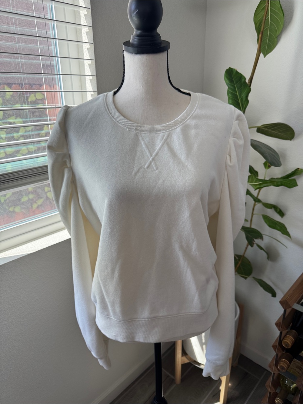 Rebecca Minkoff Janine Puff Cream Crewneck Sweatshirt - Picture 2 of 9
